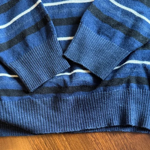 Louis philippe Men's Blue Striped Half-Zip Sweater - xl - merino - Picture 5 of 8